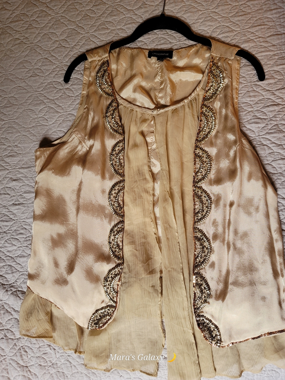 Calligraphie Gold Sequin Embellished Vest Blouse Top Size M